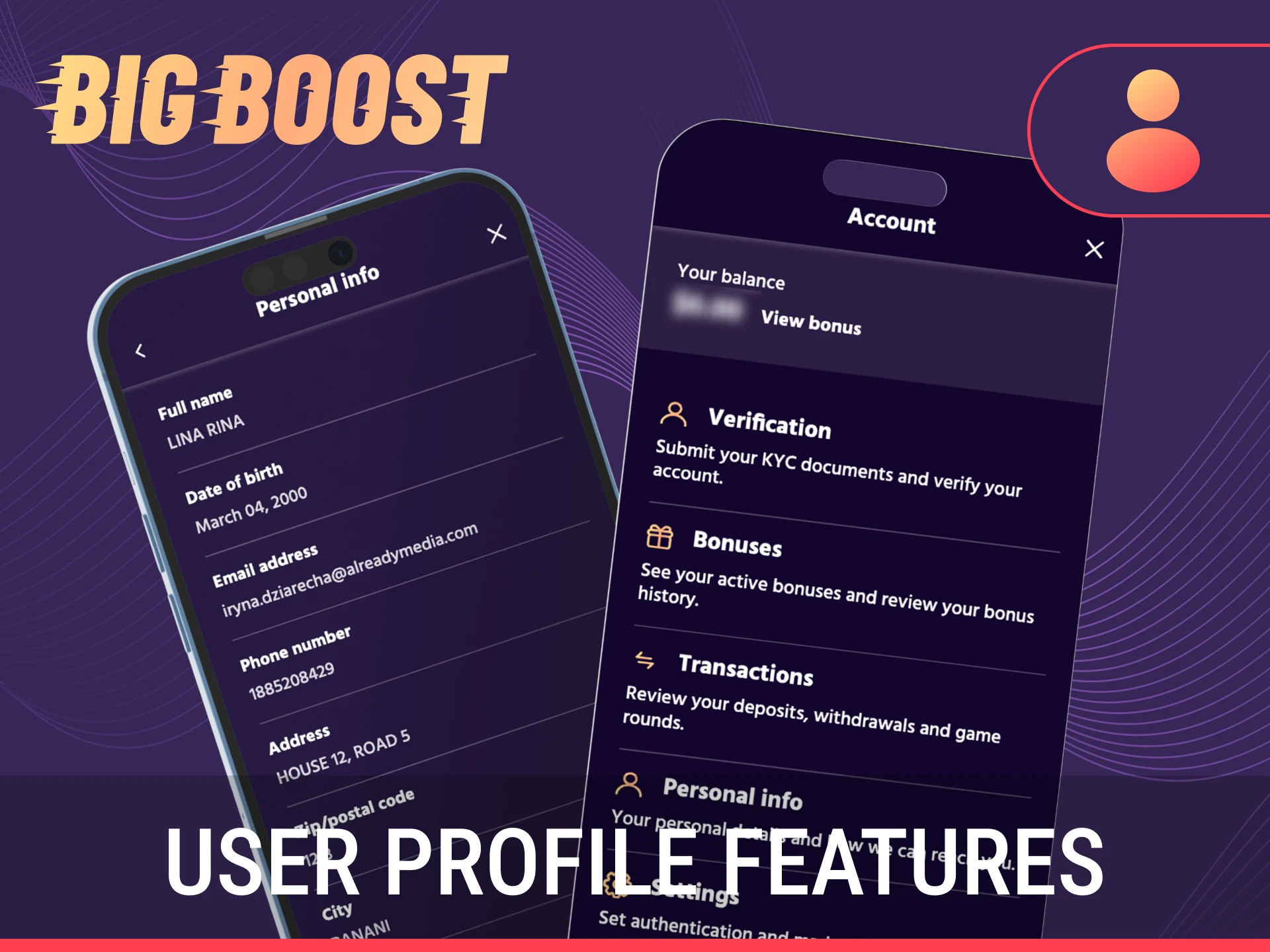 Customize your user profile features inside the Big Baazi App.
