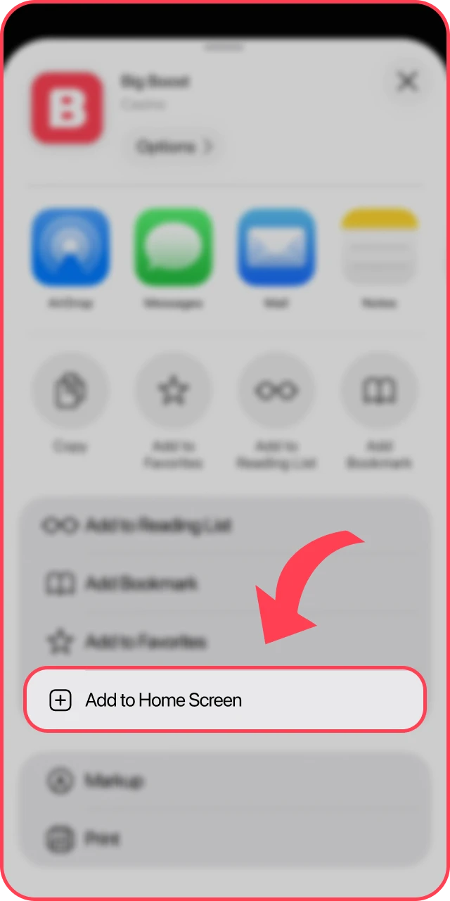 Select add to home screen for the Big Baazi App PWA.