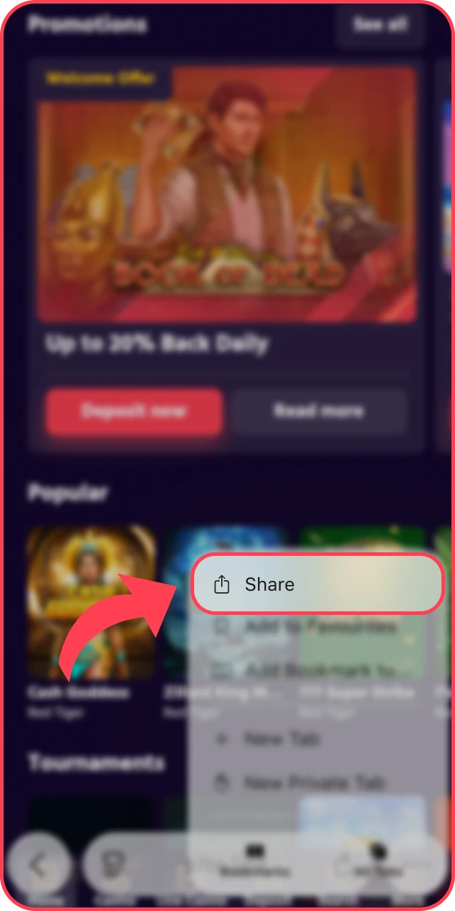 Click share in your browser to save the Big Baazi App.