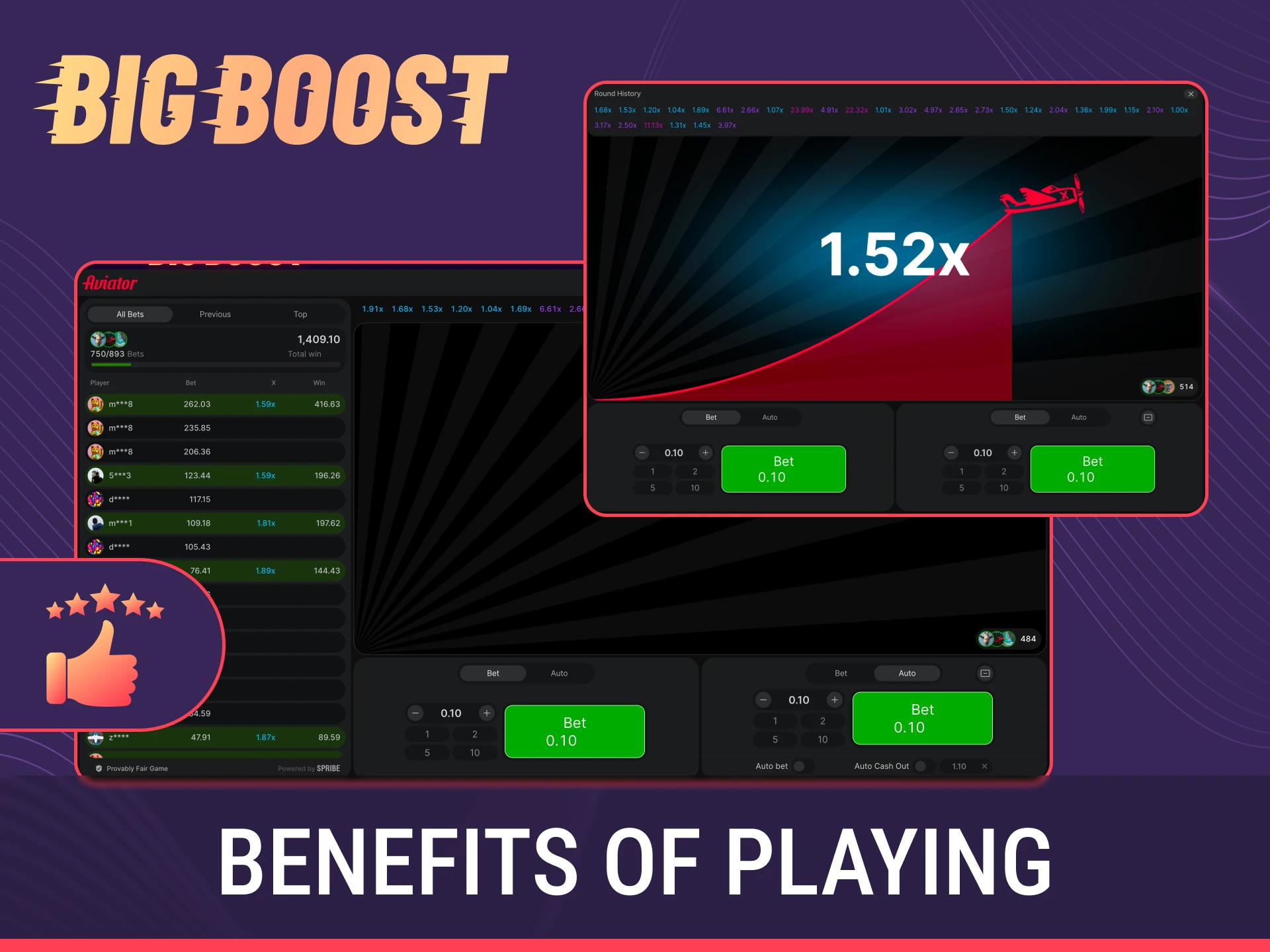 Enjoy the unique advantages of playing the official Big Baazi Aviator game.