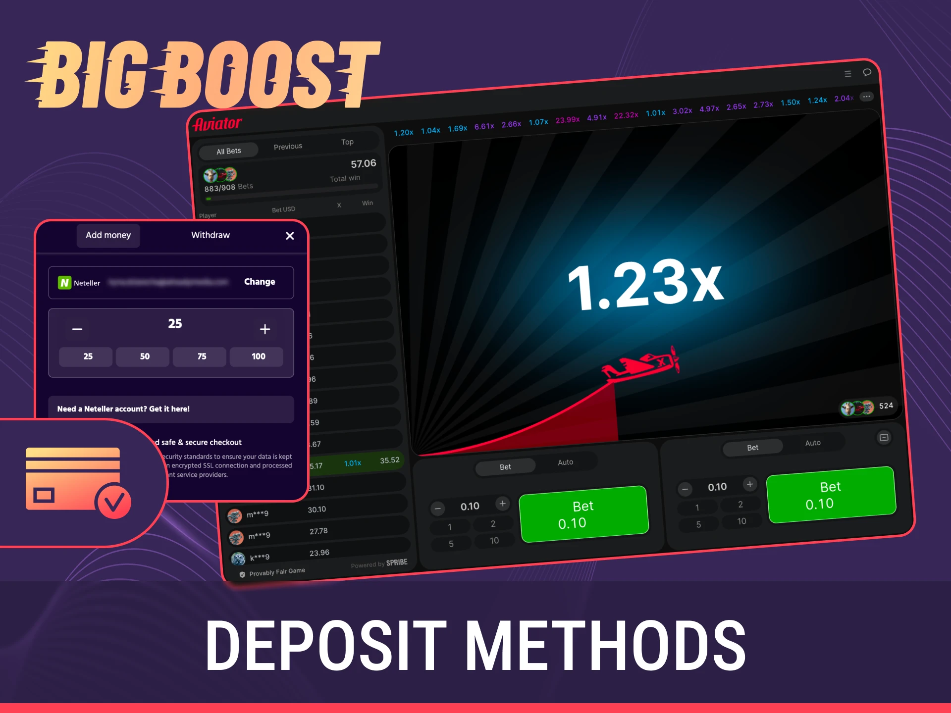 Fund your account using secure methods to bet on Big Baazi Aviator.