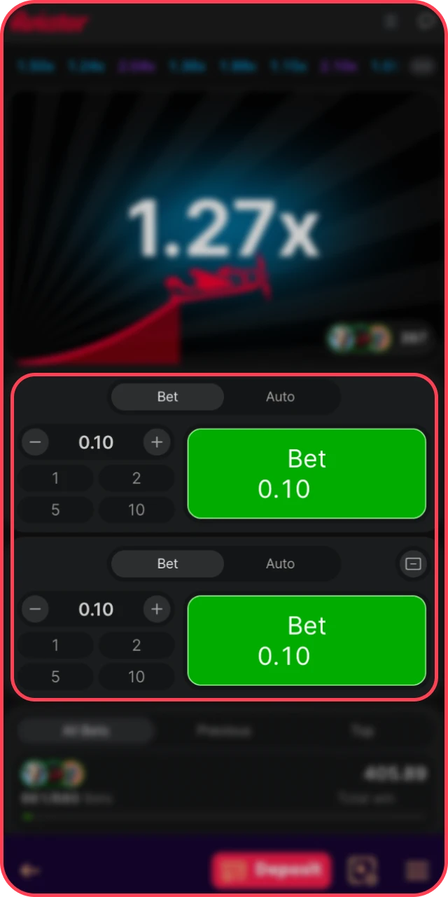 Set your stake and start the Big Baazi Aviator round to win.