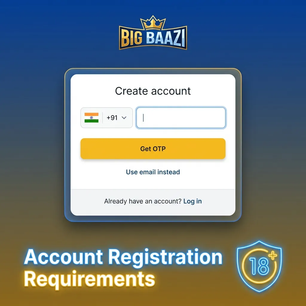 Account registration requirements showing age verification, single account policy, and legal compliance rules for online gambling.
