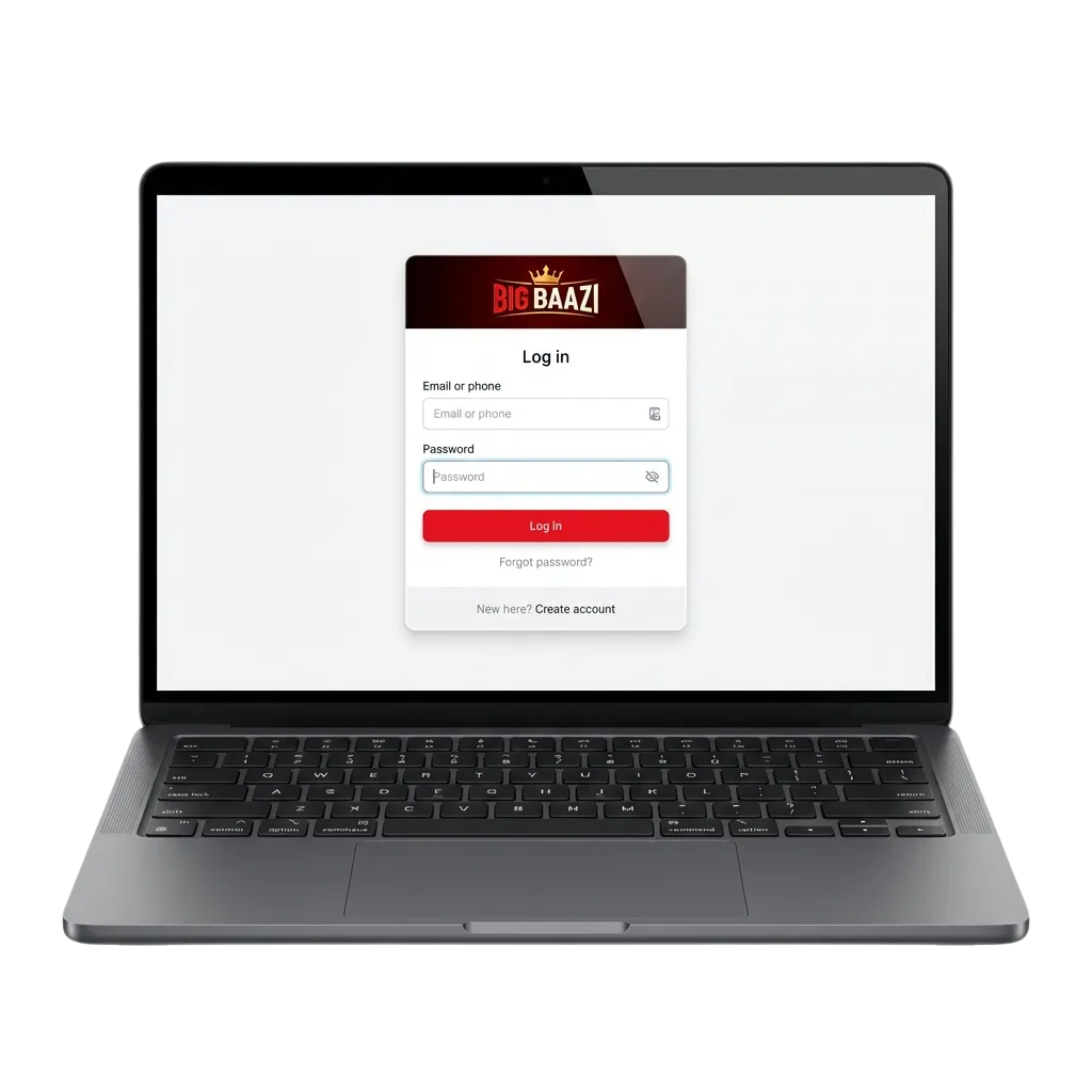 Big Baazi login screen showing secure access for Indian users to sports betting and casino games