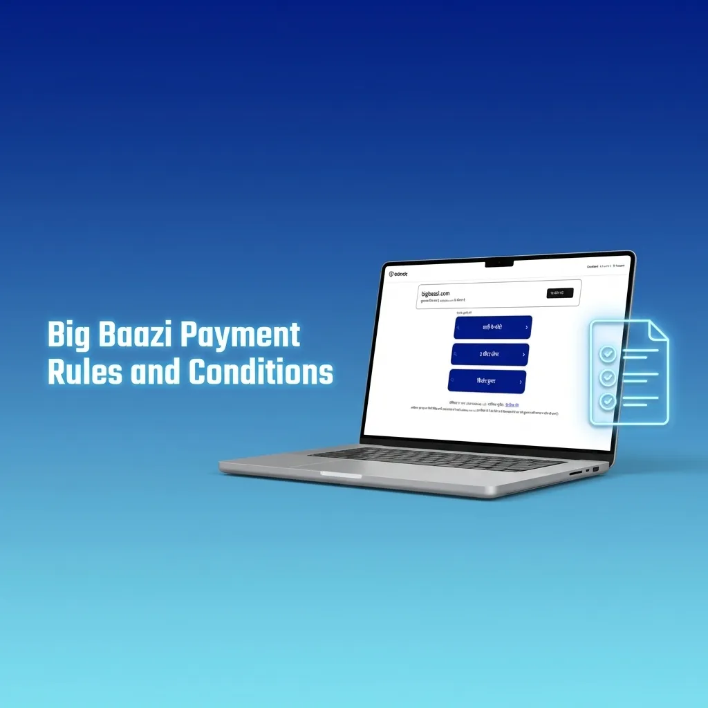 Big Baazi payment rules showing KYC verification, withdrawal methods, minimum balance, wagering requirements, and transaction limits