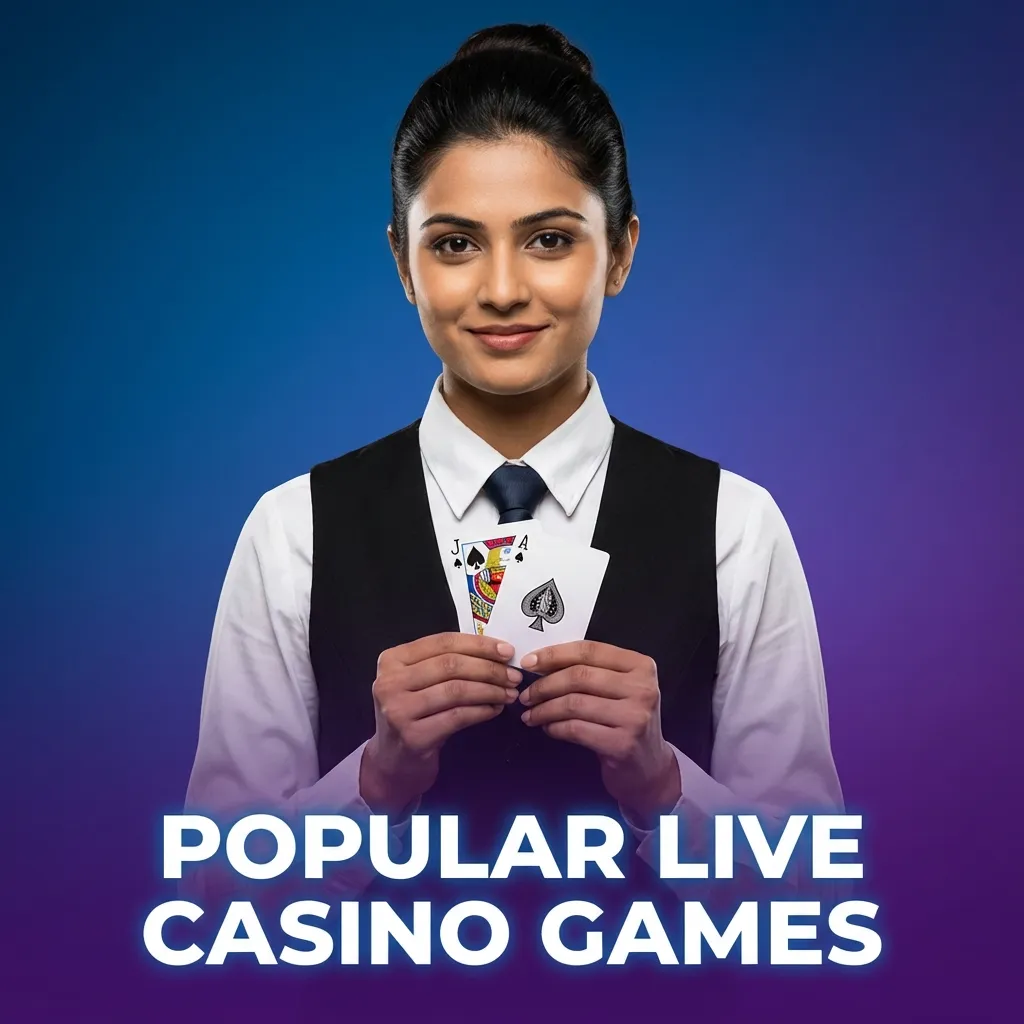 Live dealer casino games including Teen Patti, Andar Bahar, Lightning Roulette, and Blackjack with real-time interaction