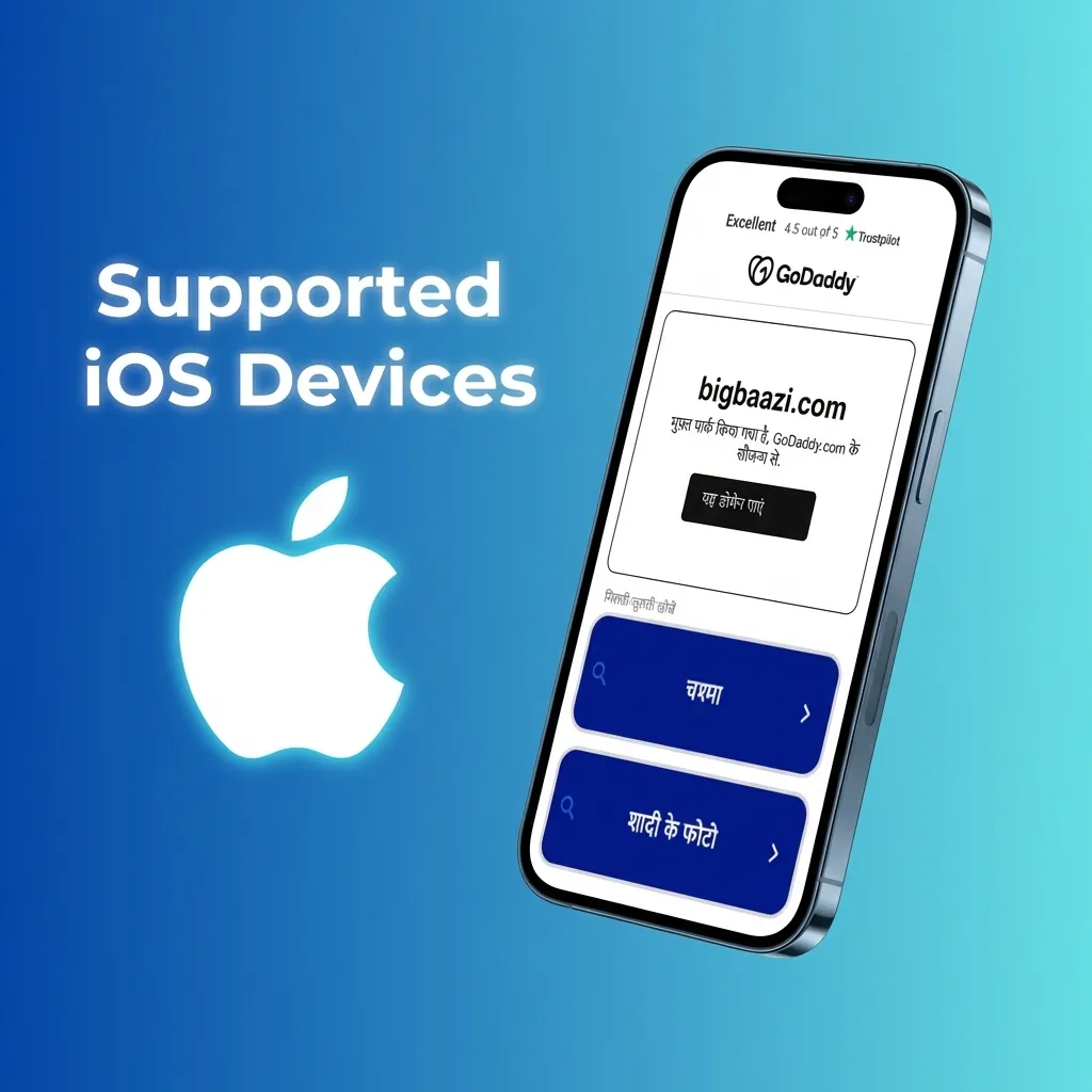 List of compatible Apple devices for Big Baazi app including iPhone 14 through iPhone 8, iPad Pro, iPad Air, and iPod Touch