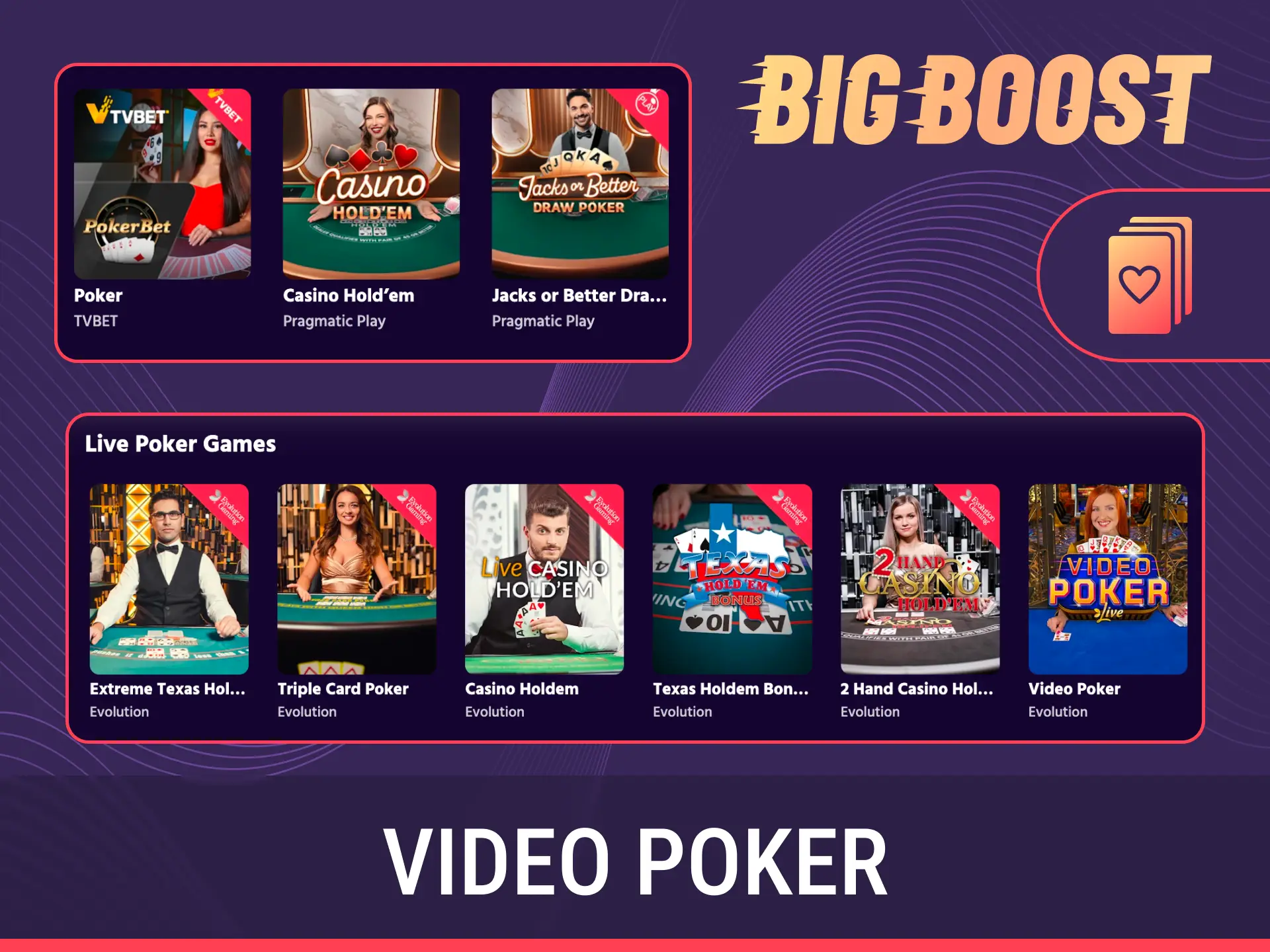 Show your best hand in competitive Big Baazi Casino video poker matches.