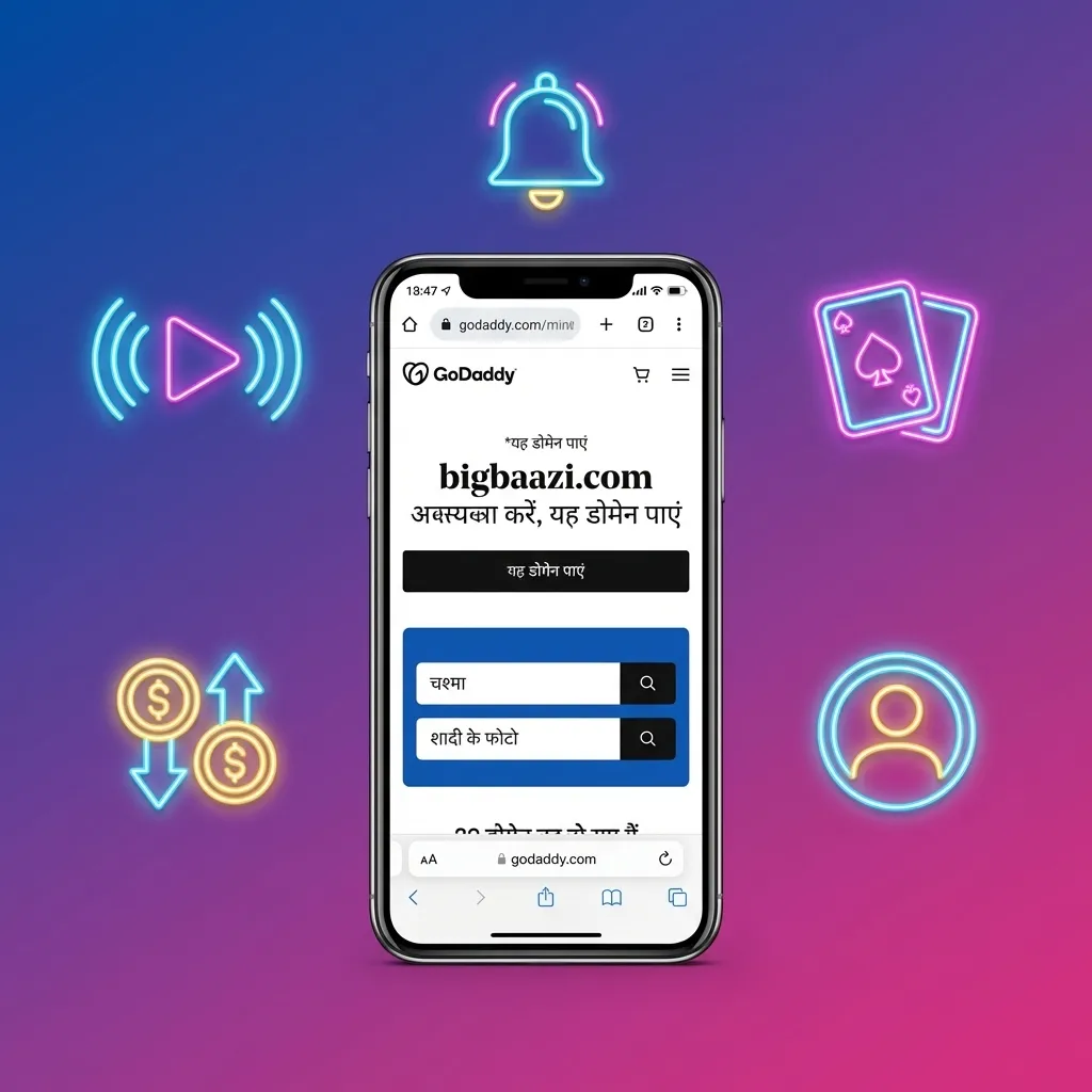 Big Baazi mobile app interface showing sports betting, casino games, and INR payment options for Indian players