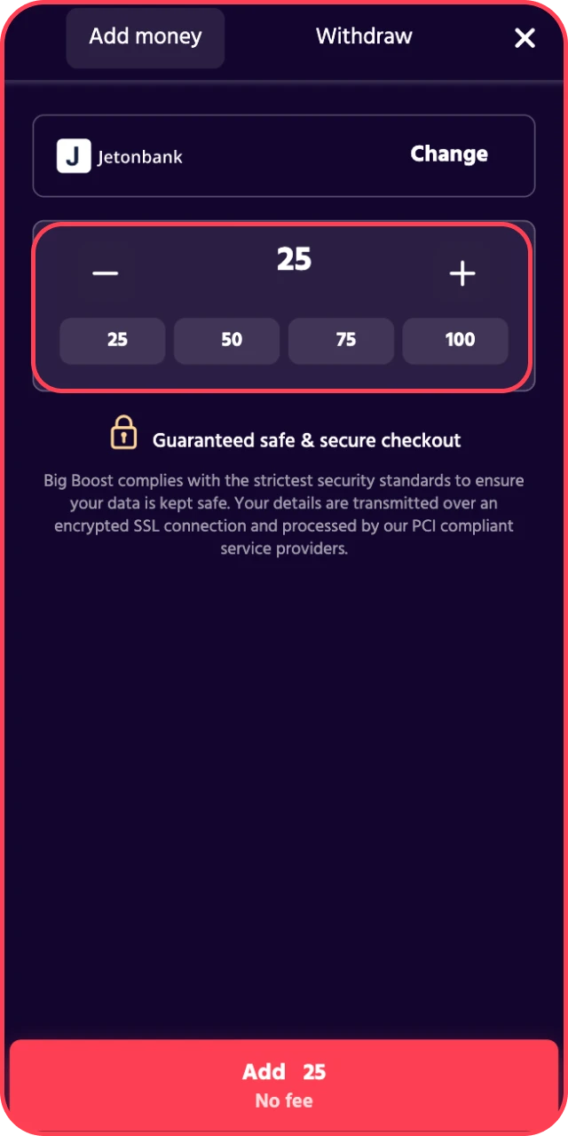 Add funds to your balance to play Big Baazi Live Casino real money games.