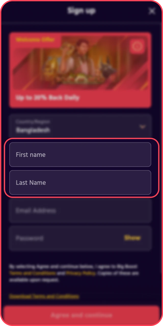 Register a new profile to join the Big Baazi Live Casino gaming community.