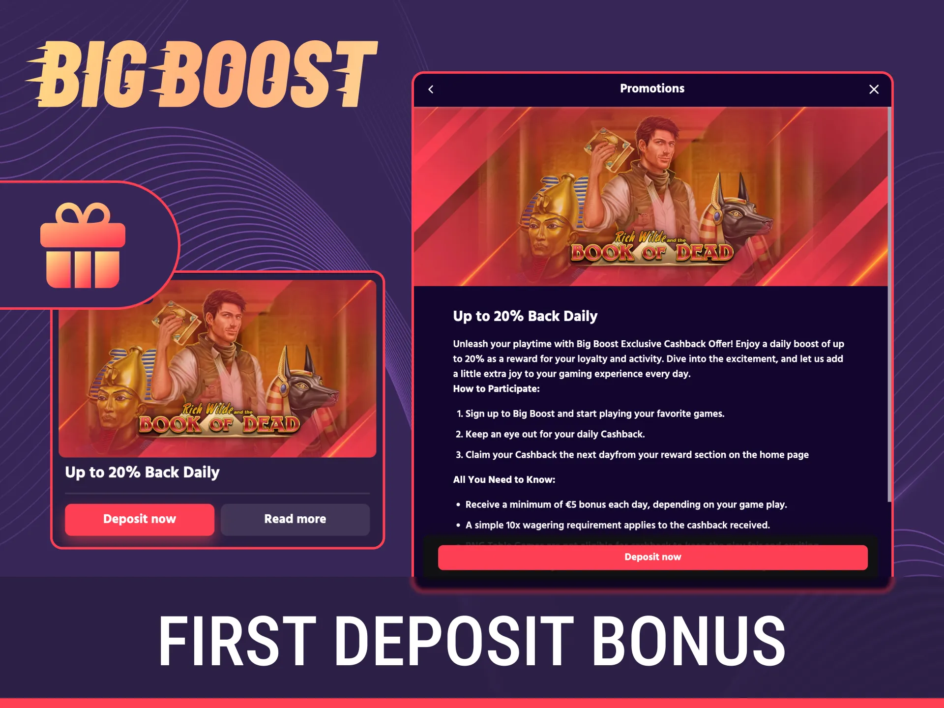 Activate your first deposit bonus to play Big Baazi casino games.