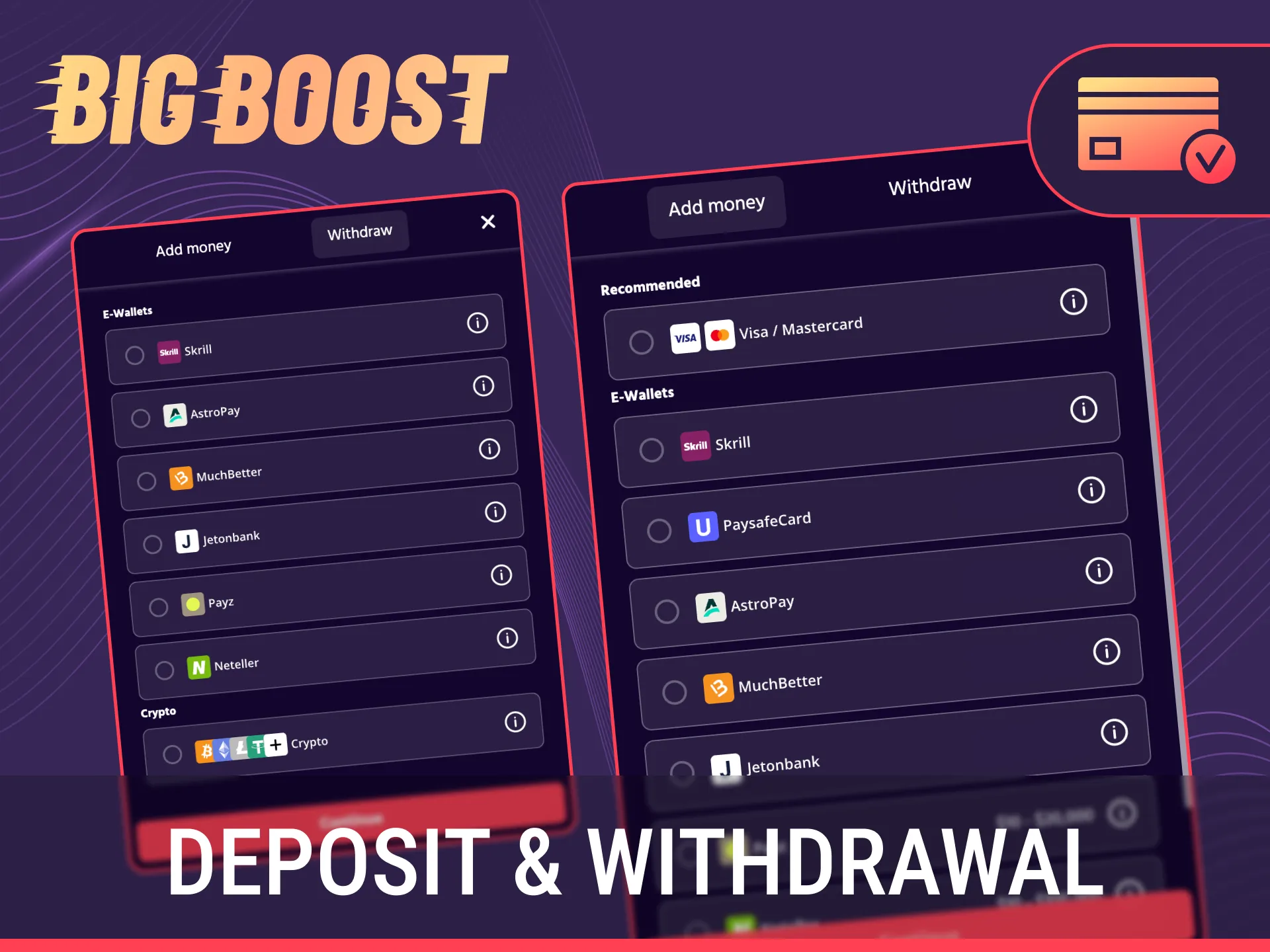 Manage your funds using secure deposit and withdrawal methods at Big Baazi.