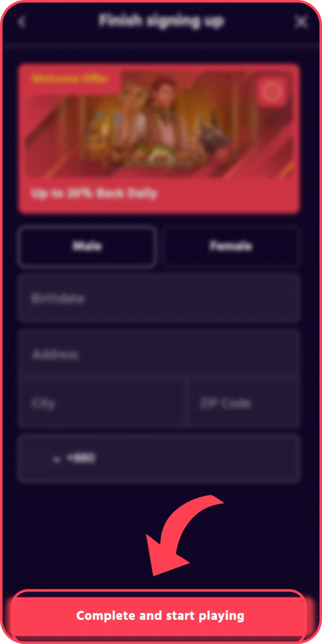 Complete your registration profile and start playing at Big Baazi casino.