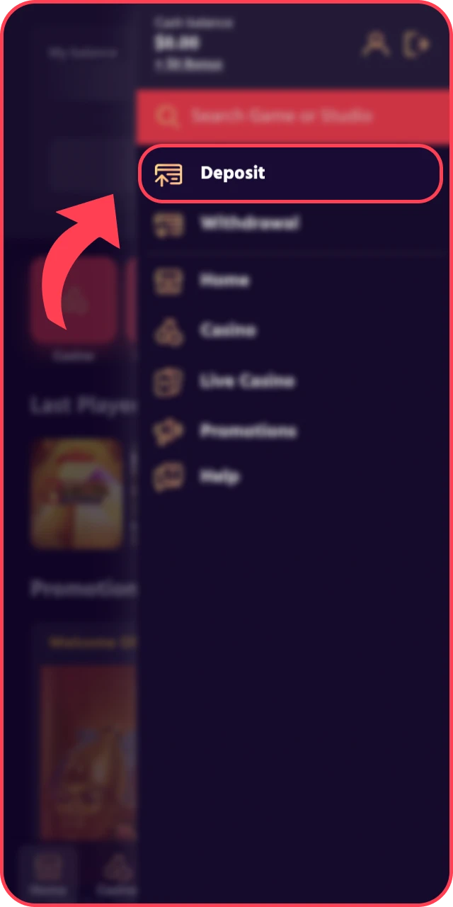 Open the cashier menu to initiate your Big Baazi deposit today.